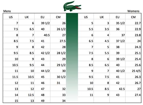 lacoste shoe size conversion.